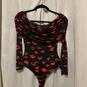 AFRM Black and Red Lip Print Top